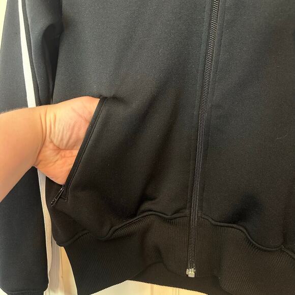 Adidas Y2K Zip Up Hooded Jacket Size M Striped Sleeves Trefoil Logo Black White - Picture 10 of 15
